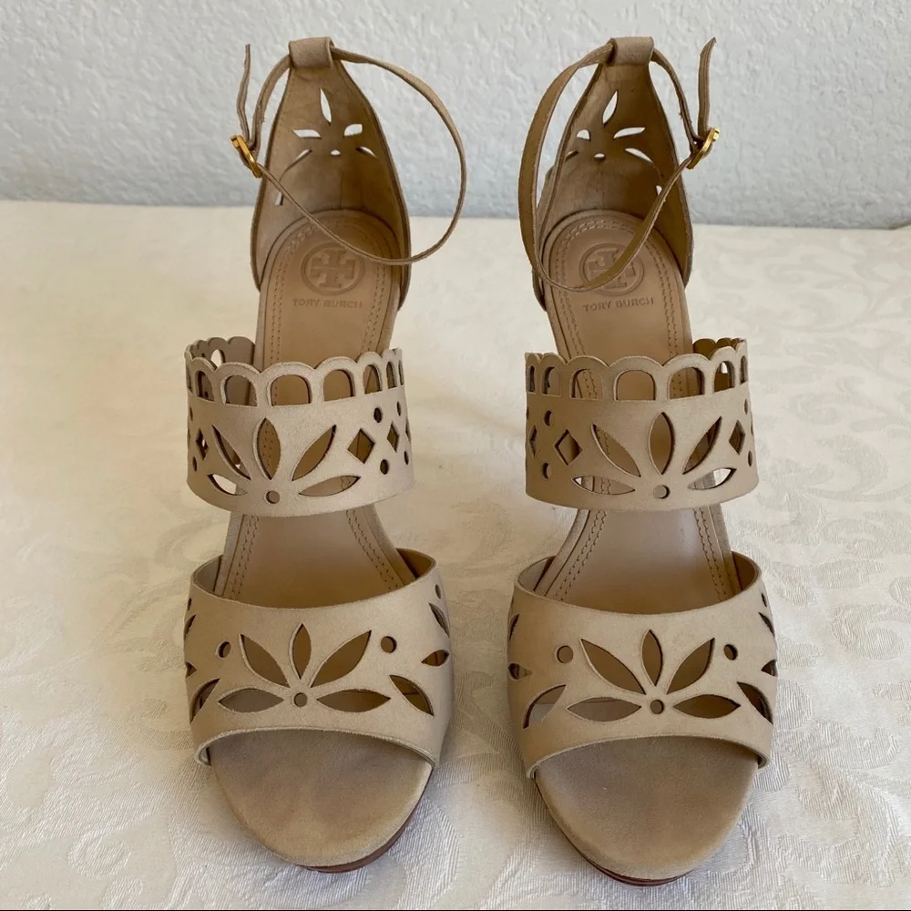 Tory Burch laser cut ankle strap sandals